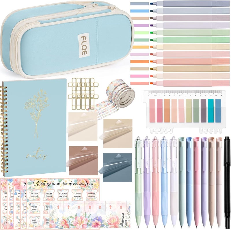 FLOE Bible Study Supplies Journaling Kit for Women, Valentines Day Christian Gifts for Women Her, Bible Study Tool w/Pastel Highlighter and Pen No Bleed, Pencil Case Notebook Annotation Kit Accessories Set - Image 1